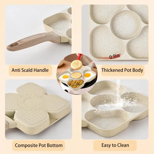 Miniatura 7 de JUSTUP Sartén antiadherente para tortilla de 5 tazas, sartén saludable de granito de aluminio para panqueques, sartén con mango resistente al calor