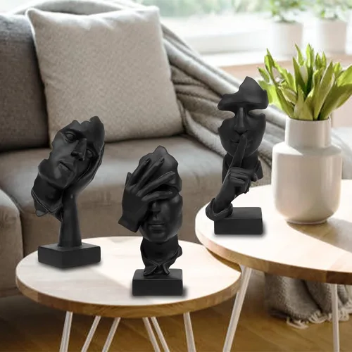 Miniatura 2 de aboxoo 3 piezas Estatua del pensador, Figura de arte abstracto El silencio es oro, Esculturas modernas de resina No oír, No ver, No hablar