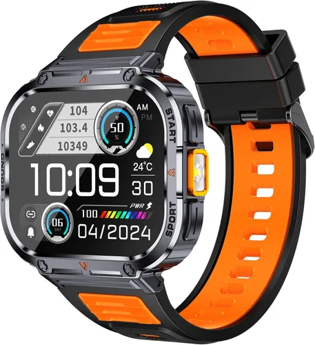 Loluka Reloj inteligente de pantalla grande para hombres, reloj inteligente militar HD de 2.0 pulgadas con linterna LED 5ATM, resistente al agua,
