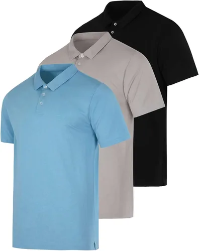 Real Essentials 3 Pack: Polo de manga corta de jersey de algodón transpirable de secado rápido para hombre casual - (Disponible en tallas grandes y