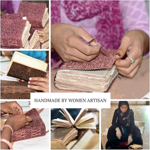 Miniatura 9 de LEATHER VILLAGE Diario floral en relieve encuadernado en cuero para mujeres y hombres, 200 páginas, 8 x 6 pulgadas (A5), aguamarina, libro