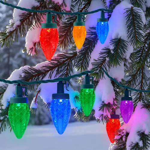 Miniatura 4 de YULETIME Tira de luces LED multicolor C9 fresa para Navidad, 68 pies 100 unidades con espaciado de 8" impermeable, luz de cadena festiva