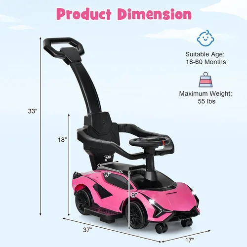 Miniatura 6 de INFANS Lamborghini - Cochecito de bebé 3 en 1, auto deslizante con licencia para caminar con mango de control parental, música, faro, almacenamiento