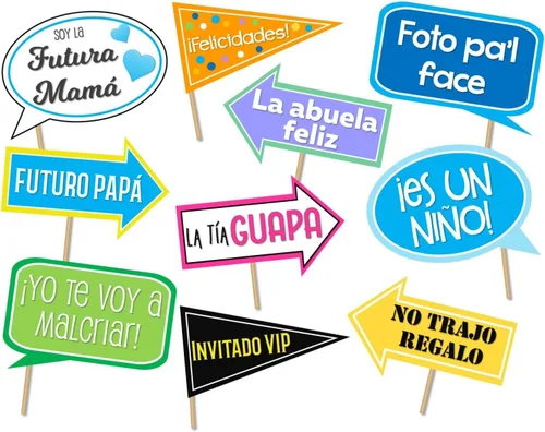 Accesorios para fotos de baby shower en español. Letreros para fotos de baby shower. Niño. Bebé niño. Accesorios para cabina de fotos de baby shower