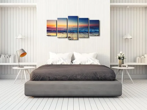 Miniatura 3 de Pyradecor paisaje de mar moderno en 5 paneles HD, impresiones en lienzo, foto del mar y la playa de gran tamaño, obra de arte en lienzo de pared