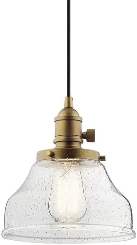 Miniatura 2 de Kichler Avery Bell - Mini lámpara colgante con vidrio sembrado transparente, luz colgante industrial individual en negro para isla de cocina, sala