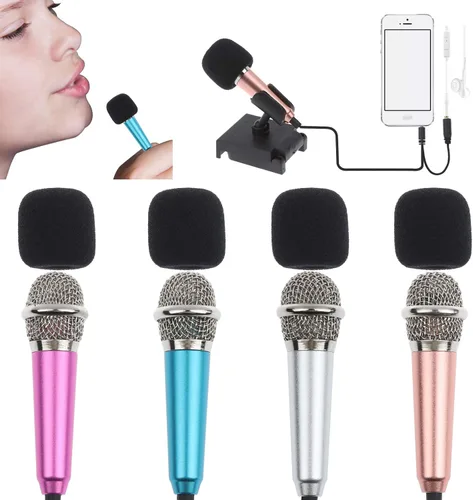 Miniatura 8 de 4 piezas mini micrófono mini karaoke micrófono para grabación de voz, micrófono portátil para chatear y cantar compatible con smartphone iPhone