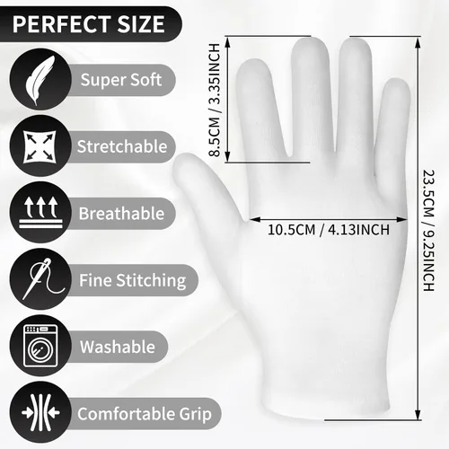 Miniatura 2 de Sibba 2 pares de guantes hidratantes con pantalla táctil, guantes hidratantes de algodón blanco, para uso nocturno, tratamiento para ectima, manos