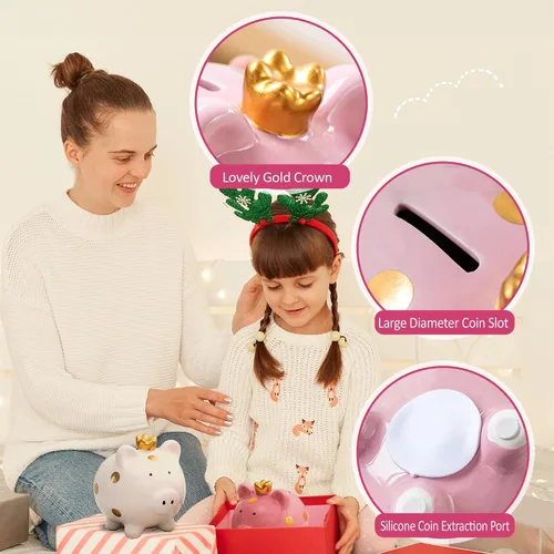 Miniatura 2 de Alcancía para niñas, pequeño banco de ahorro de dinero de cerámica para niños pequeños, caja de monedas decorativa de porcelana, pequeño contenedor