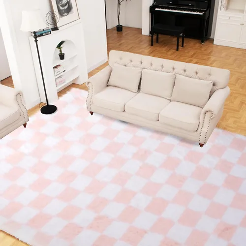 Miniatura 28 de Alfombra de área súper suave en blanco y negro, de 5 x 7 pies, alfombra clásica a cuadros de pelo alto mullida para dormitorio, sala de estar, Negro