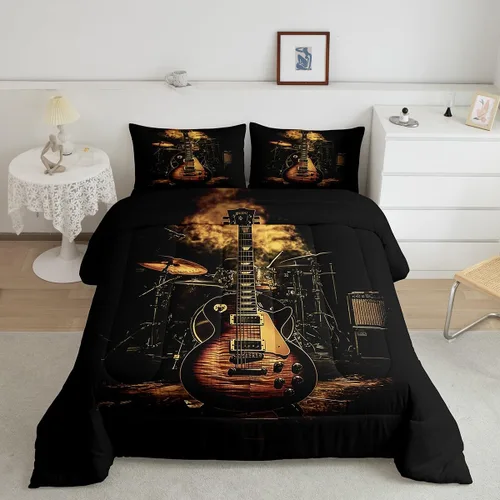 Miniatura 8 de Castle Fairy Juego de edredón de botas de vaquero, tamaño individual, juego de ropa de cama bohemio con guitarra musical para niños y niños