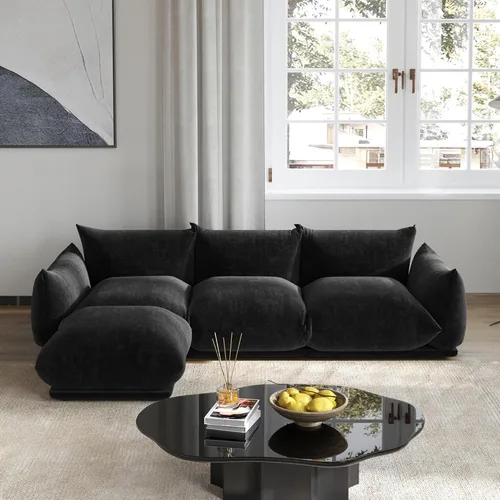 Miniatura 19 de Sofá de nube de asiento profundo de 77 pulgadas, moderno sofá modular de chenilla, sofá modular de 2 asientos con cojines gruesos de felpa y otomana