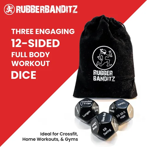 Miniatura 2 de Rubberbanditz - Dados de fitness para ejercicio y entrenamientos Tres atractivos dados de entrenamiento de cuerpo completo de 12 lados Ideal