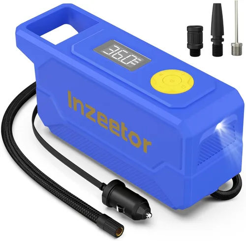 Miniatura 13 de Compresor de aire portátil, inflador de neumáticos de 150 PSI, bomba de aire de 12 V CC con apagado automático, manómetro digital y luz LED de Negro