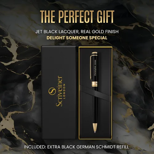 Miniatura 3 de Scriveiner Bolígrafo negro – Impresionante bolígrafo de lujo negro mate, repuesto Schmidt negro, el mejor juego de regalo para hombres y mujeres