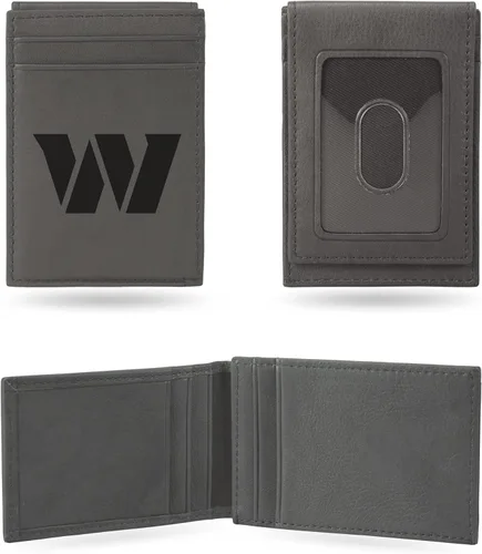 Miniatura 32 de Rico Industries - Cartera de bolsillo frontal con grabado láser NFL de fútbol, gris, compacta/cómoda/delgada
