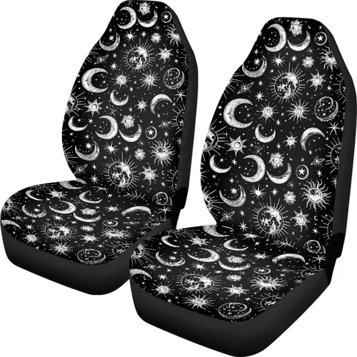 Miniatura 30 de UNICEU Juego de 2 fundas de cojín para asiento de automóvil, diseño de calavera gótica negra, lavable, accesorios interiores antideslizantes