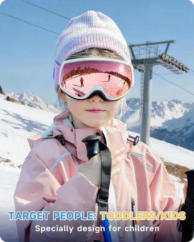 Miniatura 5 de findway Gafas de esquí para niños, gafas de snowboard para niños y niñas de 3 a 12 años Marco blanco lente rosa plata (vlt 21%)