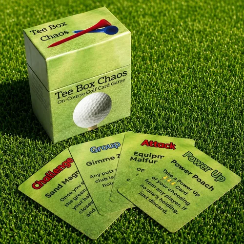 Tee Box Chaos Juego de cartas de golf, 18 hoyos de diversión, tarjetas de golf impermeables para golfistas, regalos de golf para hombres, accesorios