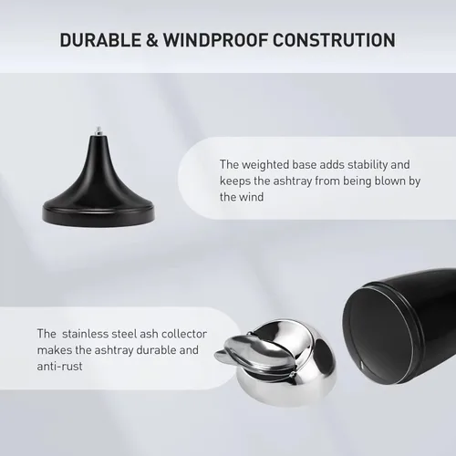 Miniatura 5 de Anfrere Cenicero ajustable con tapa, sin humo, resistente al viento, soporte alto para patio en casa, recipiente negro para cenizas de cigarrillos