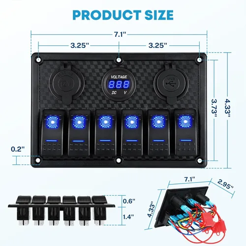 Miniatura 6 de Kohree - Panel de interruptor basculante para barco de 6 y 8 marchas, 12 V, resistente al agua, panel de interruptores LED para coche, camión