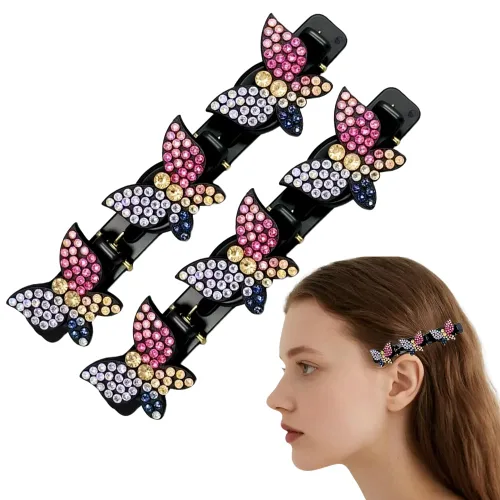 Pinzas de pelo trenzadas con piedra de cristal brillante, pinza para el cabello para mujer, pinzas de pelo corto con pico de pato, clip de pelo