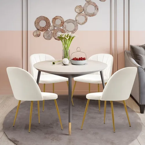 Miniatura 6 de Juego de 4 sillas de comedor de terciopelo, modernas sillas de cocina tapizadas de mediados de siglo con patas doradas de metal para sala de estar