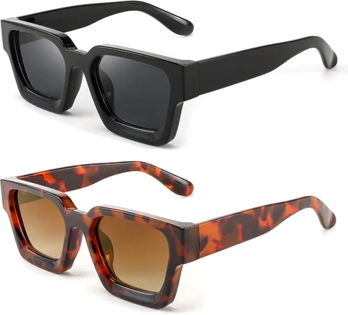 Miniatura 65 de FEISEDY Gafas de sol cuadradas retro de los años 90 para mujeres y hombres, gafas de sol rectangulares gruesas de moda con protección UV400 B2385