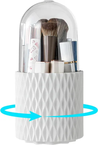 Miniatura 12 de Organizador de brochas de maquillaje - Organizador giratorio de brochas de maquillaje de 360° con 5 ranuras, recipiente para brochas de maquillaje