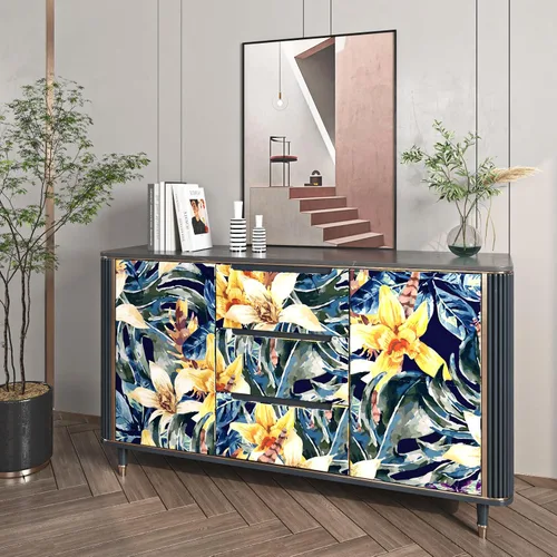 Miniatura 5 de FunStick Papel tapiz floral azul marino oscuro de 17.5 x 354 pulgadas, despegar y pegar, papel tapiz vintage extraíble, hojas adhesivas, papel