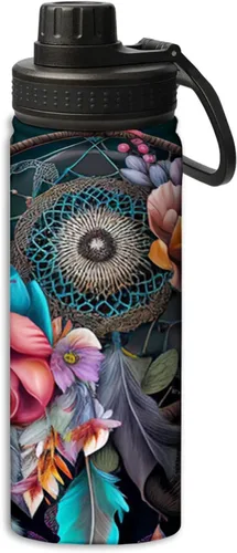 Miniatura 11 de Botella de agua de acero inoxidable de 18 onzas con diseño floral de flores en una noche negra, aislada al vacío, de doble pared, a prueba de fugas