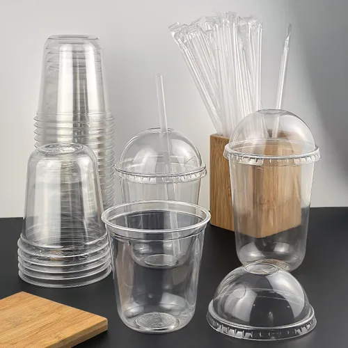 Miniatura 7 de Qsqwsuye Juego de 50 vasos desechables de plástico transparente de 12 onzas con tapas de cúpula y pajitas, vasos de plástico duraderos para fiestas