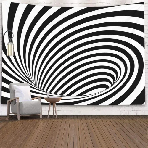 Miniatura 7 de Crannel Papel tapiz decorativo en blanco y negro, arte también conocido como estilo óptico visual que hace uso de ilusiones es un tapiz de 50 x 60