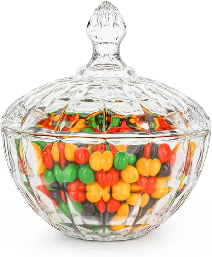 Miniatura 11 de ComSaf Plato de cristal para dulces con tapa, tarros pequeños de 9 onzas con tapa para escritorio de oficina, plato de dulces cubierto