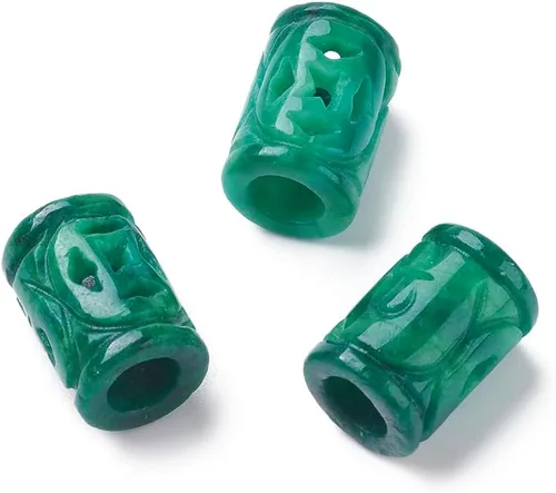 Miniatura 7 de Fashewelry 10 cuentas de piedra de jade natural de Myanmar con agujero grande, grabado, piedras preciosas talladas, dijes europeos, cuentas