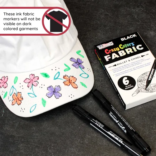 Miniatura 6 de U.S. Art Supply Super Marcadores Negros de Doble Punta para Tela Permanentes para Ropa - Juego de 6 Bolígrafos de Tela con Tinta Permanente