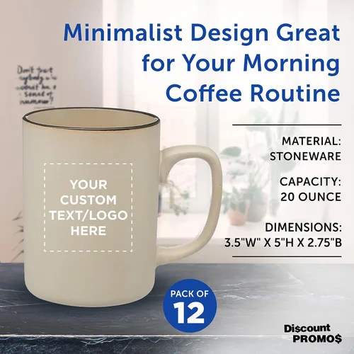 Miniatura 4 de Juego de 12 tazas personalizadas de cerámica mate El Grande de 20 onzas, paquete personalizado a granel, perfectas para té, espresso, capuchino