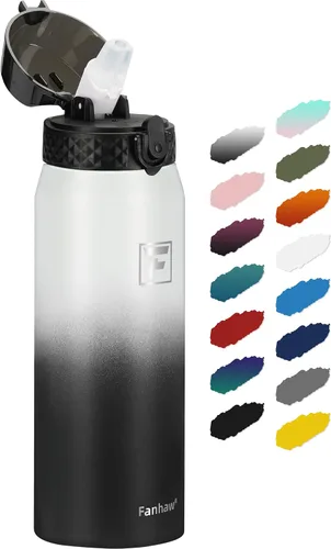 Miniatura 18 de Fanhaw Botella de agua de acero inoxidable aislada para niños de 20 onzas con tapa con popote, a prueba de fugas y antipolvo, botella de uso diario