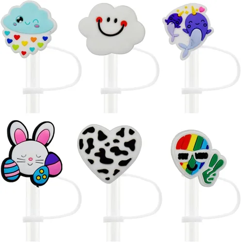 Miniatura 3 de Gibleitz Tapas Aleatorias Diferentes de 10mm para Pajitas de Vaso Tumbler, 60 PCS de Adornos de Pajitas de PVC Bonitos Mezclados, A Prueba de Polvo