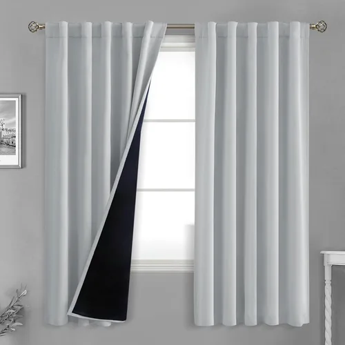 Miniatura 159 de BGment Cortinas 100% opacas beige de 63 pulgadas de largo con forro aislante térmico, bolsillo para varilla y lengüeta trasera de doble capa