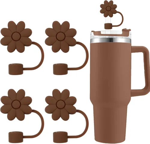 Miniatura 19 de Cubiertas de pajitas con flores SEMATA para tazas Stanley de 30 y 40 oz con asa, accesorios de 4 piezas, tapas de pajita de silicona reutilizables