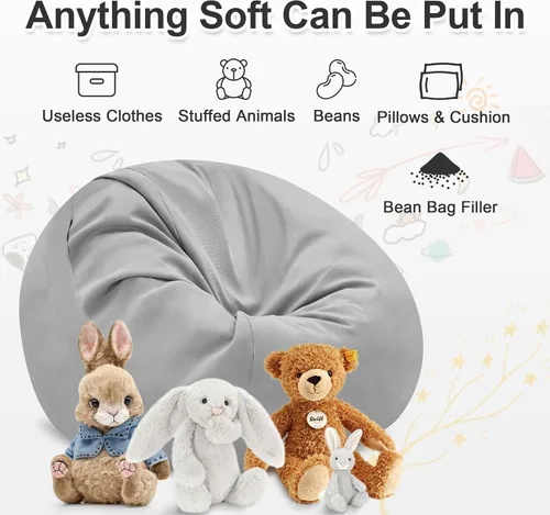 Miniatura 5 de Funda de puf refrescante para el verano caluroso (sin relleno), sillas gigantes para almacenamiento de animales de peluche, fundas para sillas