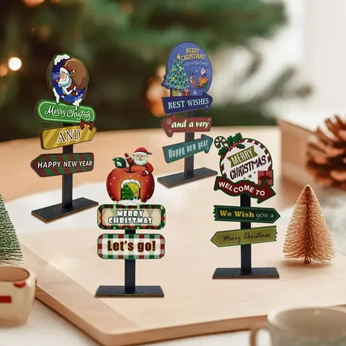Miniatura 7 de Decoraciones de mesa de Navidad, 4 tableros rectangulares de madera, estilo rústico de granja, policromo, 8.86 x 4.72 pulgadas, montaje en pared