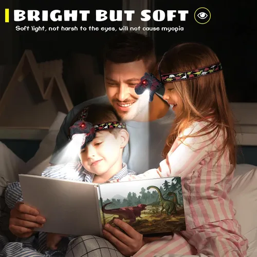 Miniatura 3 de Dysaim Linterna Frontal para Niños, Linterna Frontal de Dinosaurio T-Rex Recargable para Niños y Lámpara LED de Cabeza, Linterna de Equipo