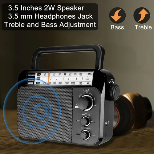 Miniatura 6 de Retekess TR604W AM FM NOAA Radio, Radios meteorológicas de emergencia portátiles con la mejor recepción, alimentadas por AC o batería D, con esfera