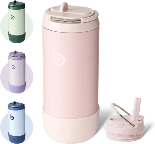 Miniatura 9 de BOTTLE BOTTLE Botellas de agua aisladas de 12 onzas con tapa a prueba de fugas, botas de silicona de acero inoxidable con popote para escuela, Verde