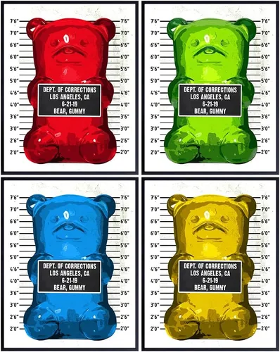 Miniatura 7 de Conjunto de Fotos Policiales de Ositos de Goma – Decoración de Habitación con Estética Contemporánea Divertida al Estilo Andy Warhol, Decoración