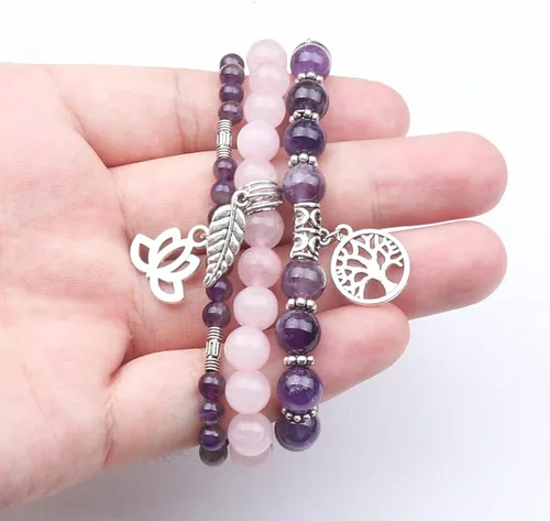 Miniatura 4 de UEUC - Pulseras Reiki, apilables, de piedras curativas, cristales, con dije del árbol de la vida, yoga y hoja de loto, contra la ansiedad