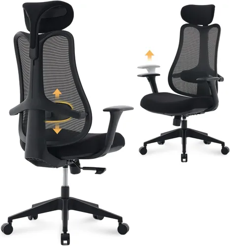 Nouhaus Fluido - Silla de oficina ergonómica, silla de computadora de malla con respaldo alto y soporte lumbar ajustable en altura, respaldo y Negro