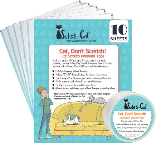 Sofisti-Cat Cinta disuasoria para arañazos, paquete de rollo de 2.5 pulgadas x 15 pies y paquete de 10 hojas de tamaño matrimonial, entrena a tu